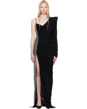 Balmain Draped Asymmetrical Two-Material Maxi Dress - Black