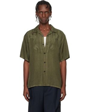 Toga Virilis Khaki Cupra Stripe S/S Shirt - Green