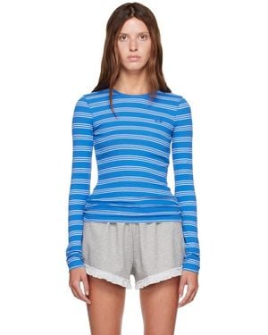 Ganni Long-Sleeve Stripes T-Shirt - Blue