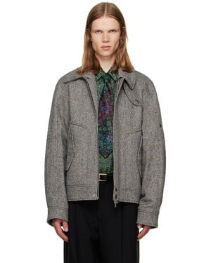Dries Van Noten Blouson Gris En Laine
