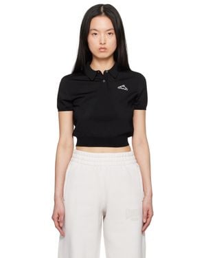 T By Alexander Wang ブラック 3D ロゴ メッシュ クロップド ポロシャツ