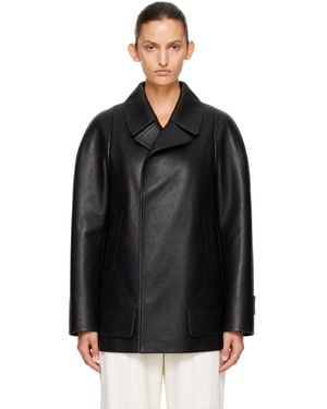 Victoria Beckham Leather Pea Coat - Black