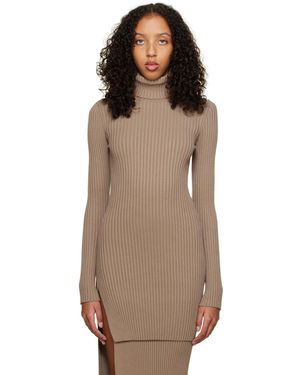 OLENICH Taupe Slit Turtleneck - Brown