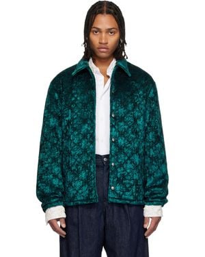 Dries Van Noten ネイビー ベルベット ジャケット - ブルー