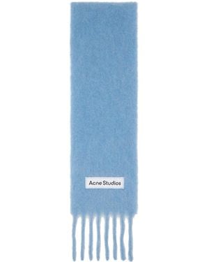 Acne Studios Fringed Logo Scarf - Blue