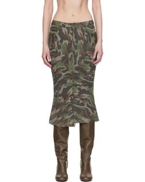 Fax Copy Express Camouflage Fishtail Denim Midi Skirt - Black