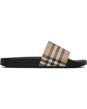Burberry Check Pool Slides - Black
