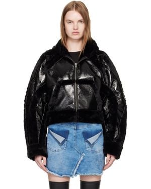 OTTOLINGER ブラック Fitted Multiline フェイクファー ジャケット