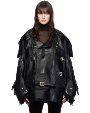 Junya Watanabe Blouson noir en cuir synthétique à franges
