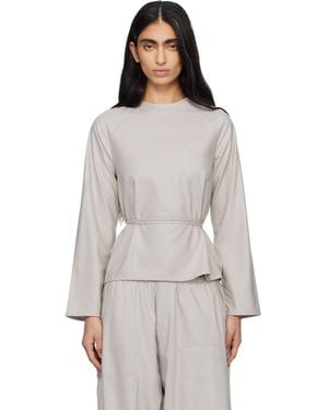 Baserange Taupe Long Sleeve Apron Top - White