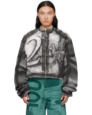 Gerrit Jacob Blouson Noir Et Blanc En Denim À Motif Imprimé - Multicolore