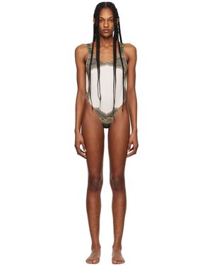 Jean Paul Gaultier Maillot de bain vert et blanc cassé à imprimé de cartouche - très gaultier - Noir