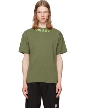 Palm Angels Khaki Neck Logo Regular T-Shirt - Green