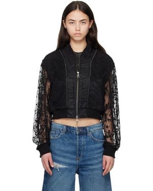 ANDERSSON BELL Layered Logo Lace Short Bomber Jacket - Black
