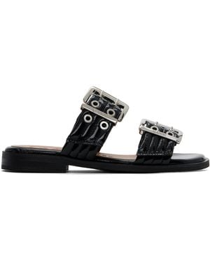 Ganni ブラック Feminine Buckle ツーストラップ サンダル