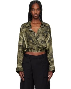 R13 カーキ Taped Crossover Bubble シャツ - ブラック