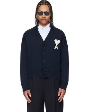 Ami Paris Wool Ami De Coeur Cardigan - Blue