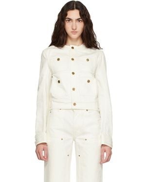 Balmain Blouson Blanc Cassé En Denim À Poches Plaquées