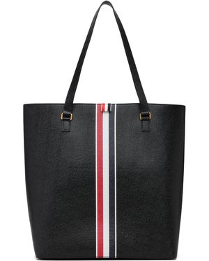 Thom Browne ブラック Vertical ペブルグレイン レザー トートバッグ