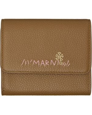 Marni Khaki Mending' Leather Flap Card Holder - Brown