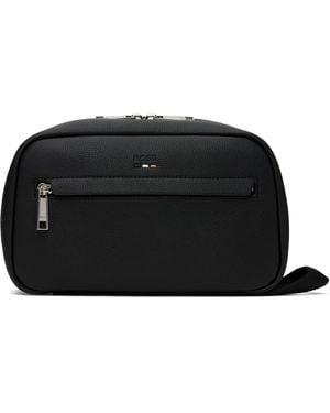 BOSS Pebble-Grained Faux-Leather Wash Bag - Black