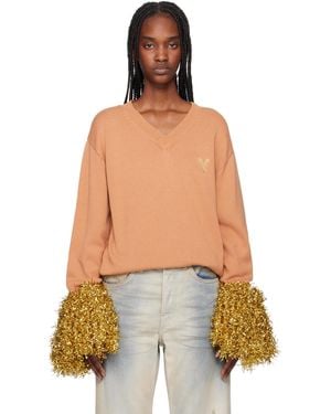 Doublet Pull Brun Clair À Garnitures De Style Pompon De Cheerleading - Bleu