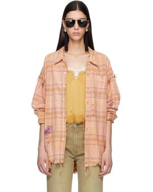 R13 Shredded Seam Drop Neck Shirt - Orange