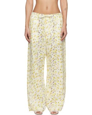 Marni イエロー Linen 'Brushstroke Wave' Print トラウザーズ - ナチュラル