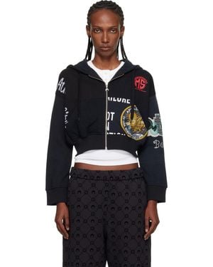 Marine Serre Regenerated Graphic Jersey Cropped Zipped Hoodie - Blue