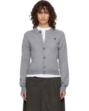 Ami Paris Cardigan Gris En Laine À Logo Ami De Cœur Et À Col Ras Du Cou