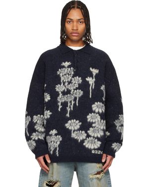 032c Melting Daisies Knit Ls Polo - Blue