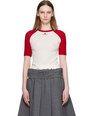 ShuShu/Tong Color-Block Raw-Edge Short-Sleeve Knit Top - Red