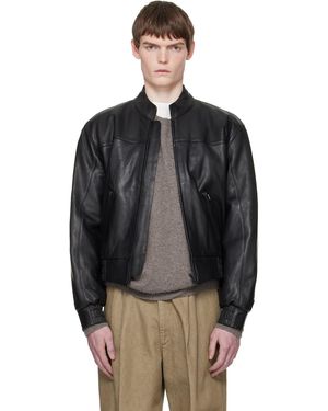 sunflower Leather Polo Biker Jacket - Black