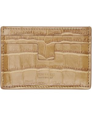 Tom Ford Tan Shiny Croc 'T Line' Classic Card Holder - Black