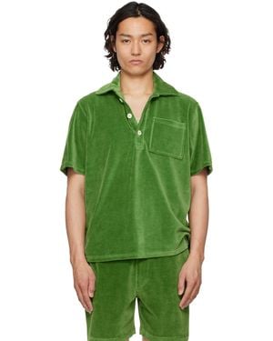 Oas グリーン Penny Girona ベロア ポロシャツ
