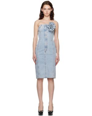Area Robe Midi Sans Bretelles Bleue En Denim À Broche Florale - Noir