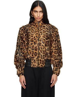 Balmain Tan Ponyskin-Style Leather Bomber Jacket - Black