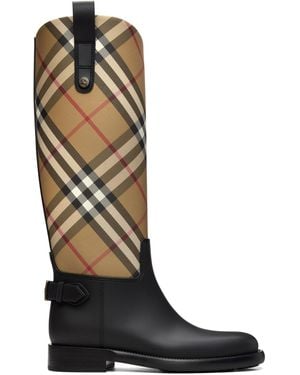 Burberry Bottes Cavalier Et Noir À Carreaux
