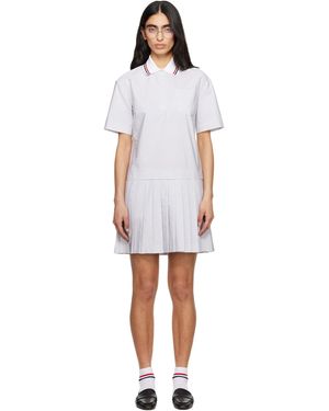 Thom Browne Pleated Polo 4 Bar Stripe Poplin Minidress - Black