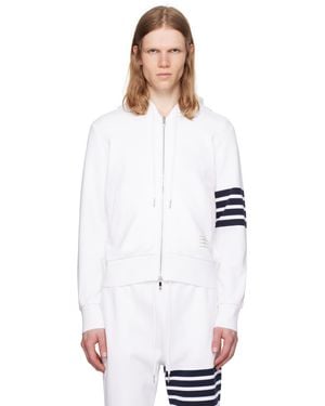 Thom Browne Classic Loopback 4-Bar Zip Up Hoodie - White