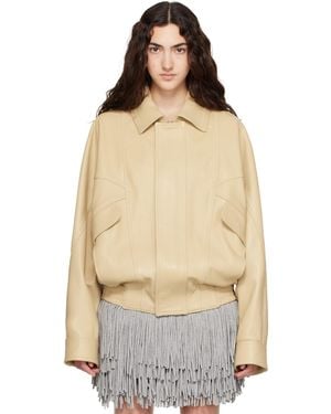 Abra Blouson Aviateur Jaune En Cuir - Neutre
