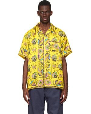 vowels Short Sleeve Silk Scarf Shirt - Orange