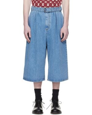 Dries Van Noten Pleated Denim Shorts - Blue