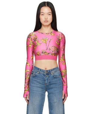 Versace Jeans Couture ピンク アウトライン バロッコ クロップド Tシャツ - レッド