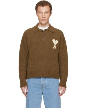 Ami Paris Alpaca Long Sleeves Ami De Coeur Polo - Multicolour