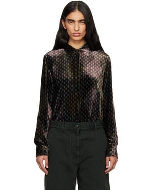 Dries Van Noten Burgundy & Khaki Printed Velvet Shirt - Black