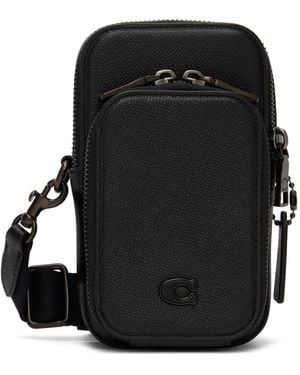 COACH Phone Crossgrain Leather And Canvas Bag - Black