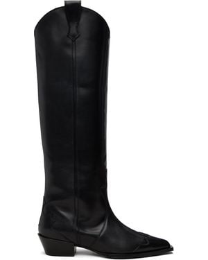 Aeyde ブラック Aruna レザー ニーハイ カウボーイブーツ