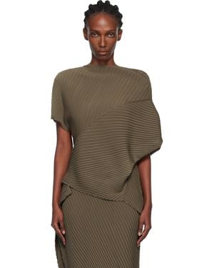 Issey Miyake Khaki Soft Fold Pleats Blouse - Brown