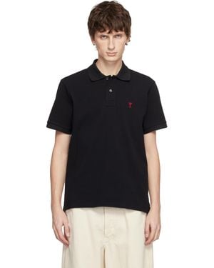 Ami Paris Cotton Ami De Coeur Polo - Black